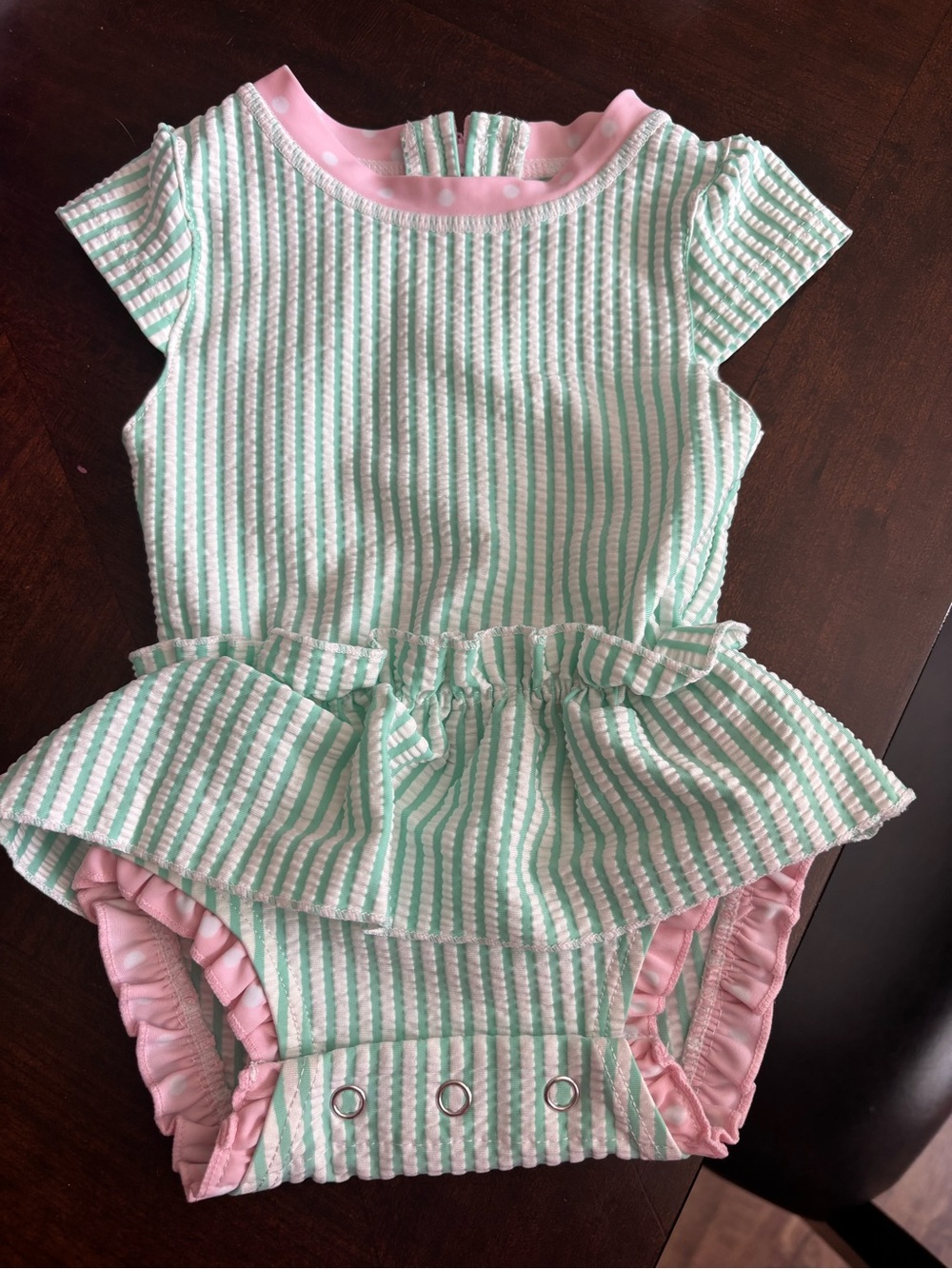 Ruffle Butts Pink & Mint Striped Peplum swimsuit